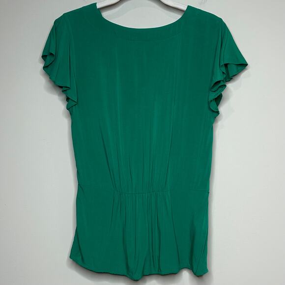 J. By J.Crew Flutter Sleeve Faux Wrap Top Size 0 Festive Green Blouse - Picture 6 of 9